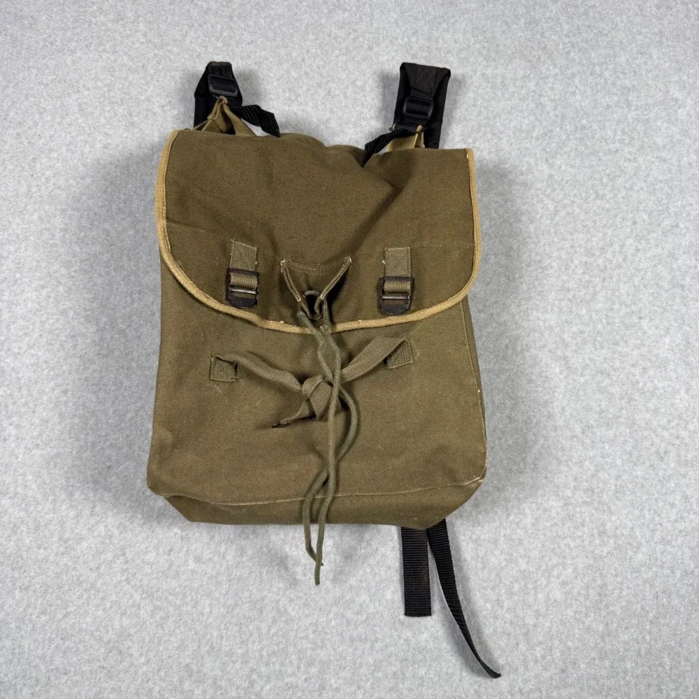 Vintage 80s 90s Military Style Canvas Rucksack Olive Drab Green Backpack Utility